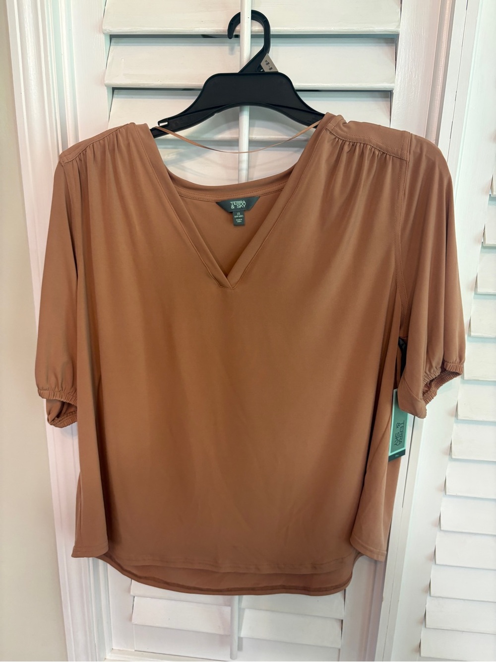 Terra & Sky Tan V Neck Blouse Size 1X
